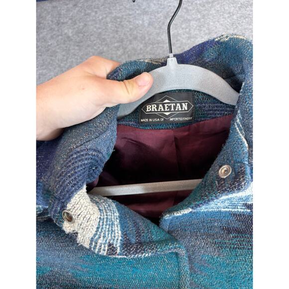 Vintage 90s Braetan Geometric Cardigan Womens Large Blue Snap Button Preppy - Picture 5 of 6